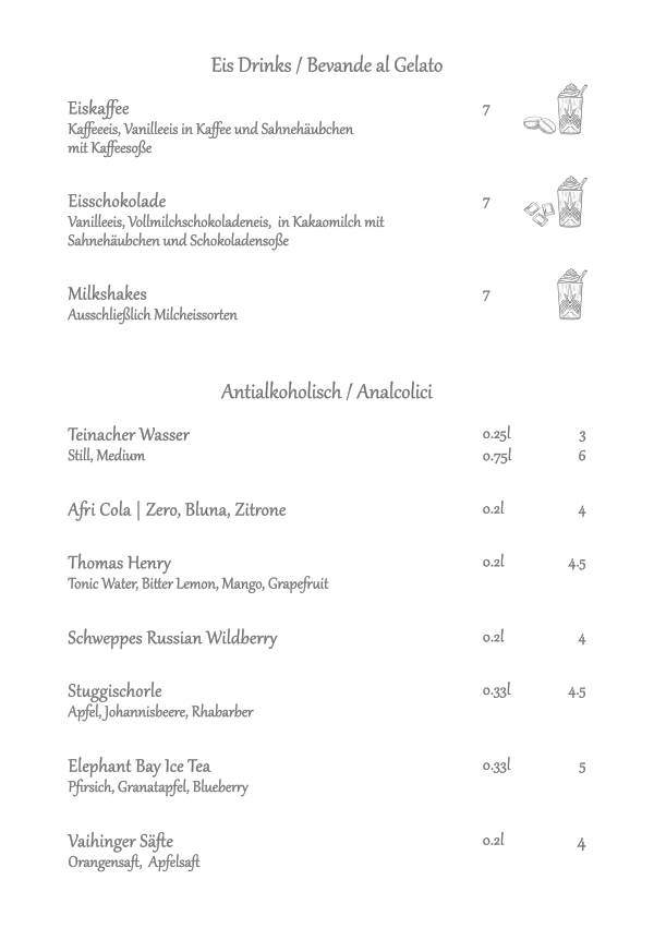 Gelateria al Museo Nürtingen Speisekarte Vorderseite